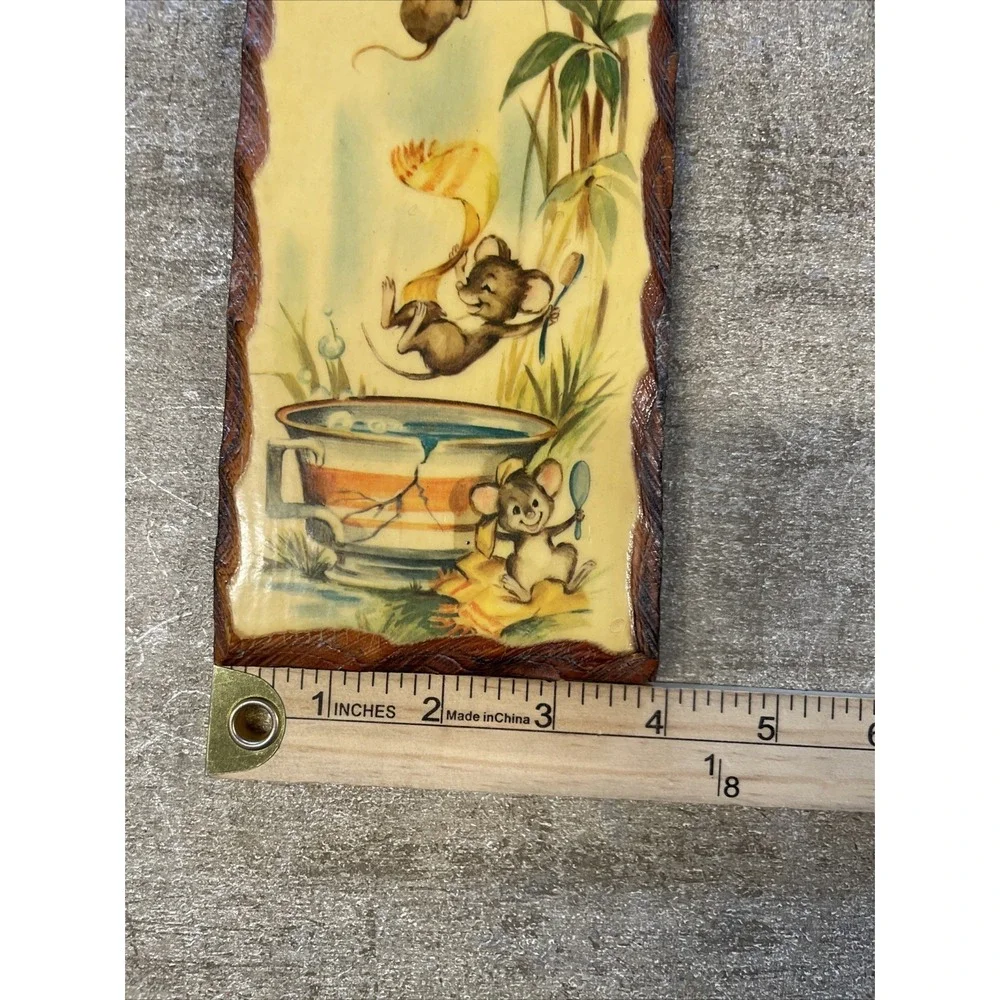 5 Piece Vintage‎ Kitschy Coby Mouse Mice At Home Art On Wood Wall Plaque